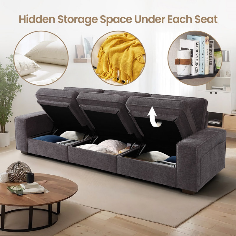 Ebern Designs Judeth Square Arm Modular Sofa, 3, Gray
