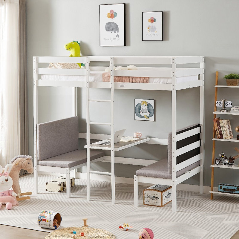 Lit superposé simple avec lit supérieur convertible et bureau, ensembles de coussins gratuits, L 79 po x l 40,9 po x H 79 po, robuste et durable