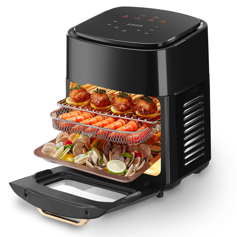 Friteuse à air comprimé - capacité de 15 L pour un usage domestique window Fenêtre d'observation visuelle, commandes tactiles, minuterie intelligente et réglages de température, affichage numérique, comprend un plateau de cuisson et un support ， 