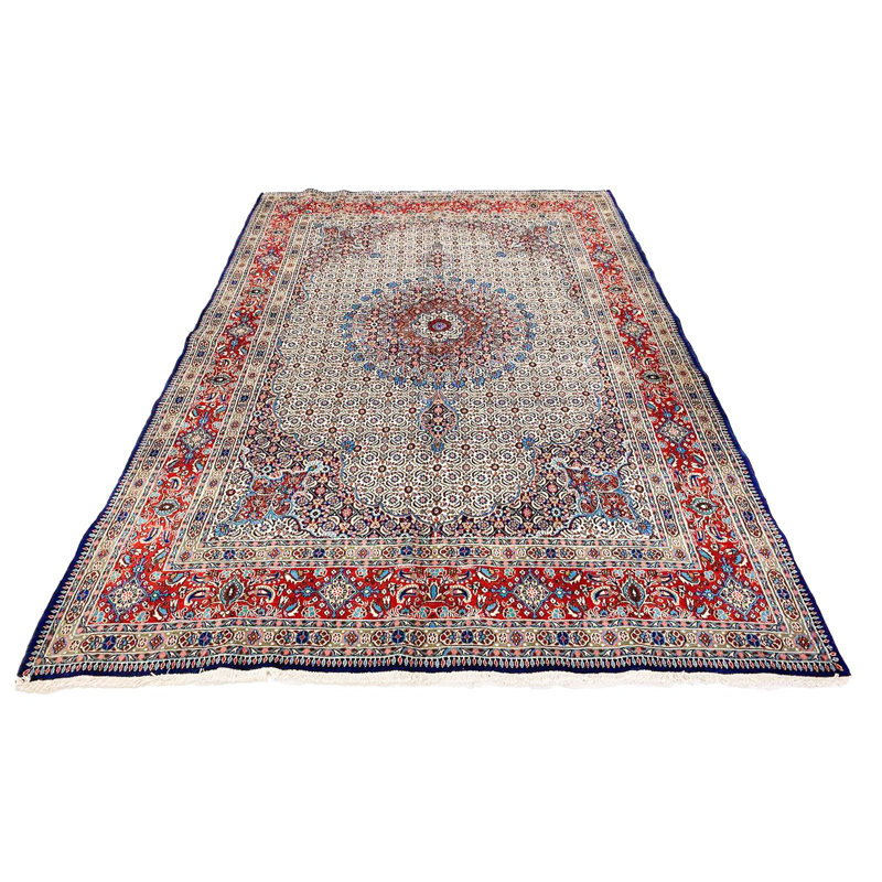 Tapis turc Oushak 7 x 7 po rouge et ivoire