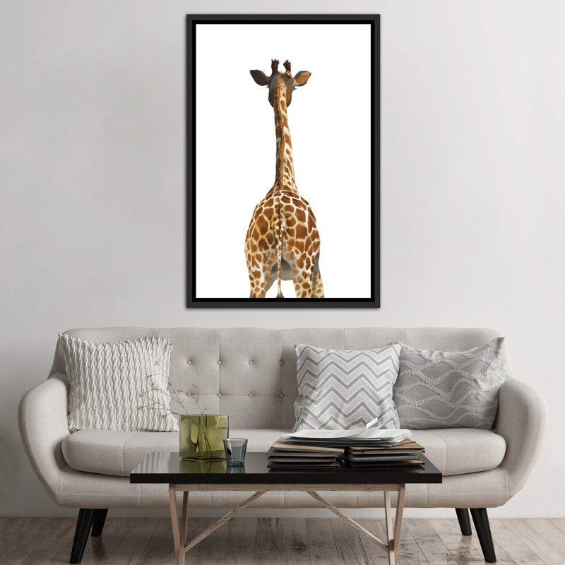 Art girafe bout à bout, H 40 po x l 26 po x P 1,5 po, Toile avec cadre noir patiné
