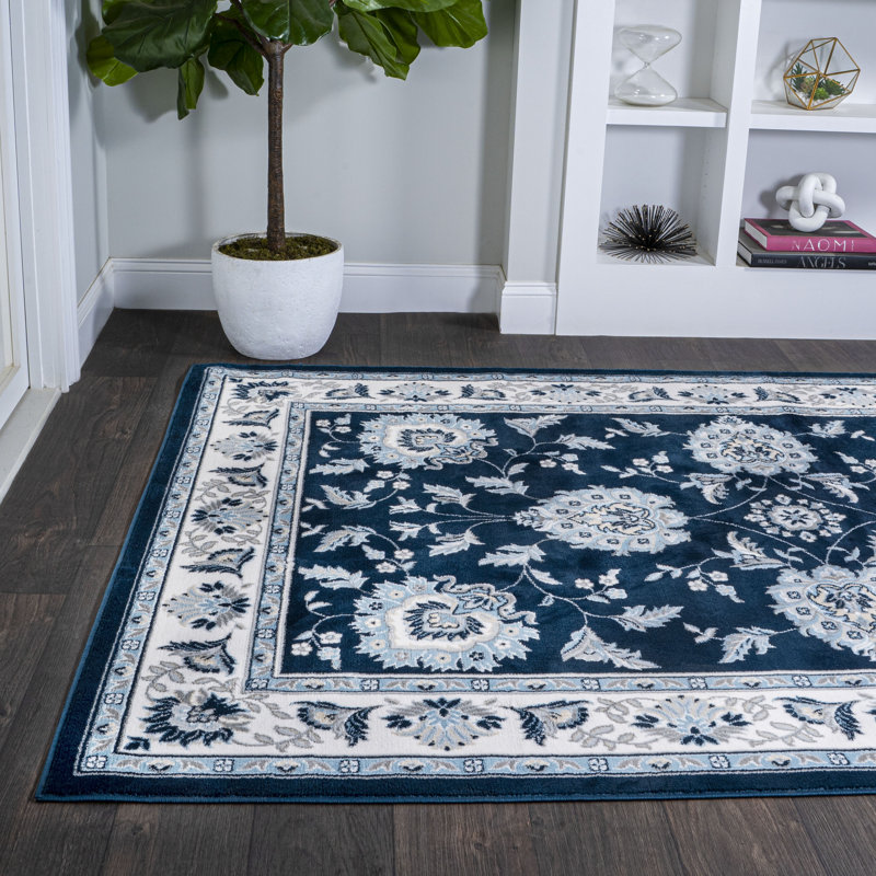 Yeghivart French Cottage Navy/Ivory Rug, Rectangle 5' x 8'