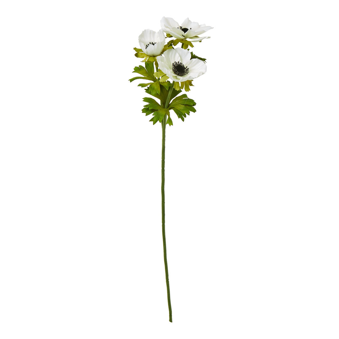 Four Candle White Anemone Spray Artificial Flower Stem - White - Image 2