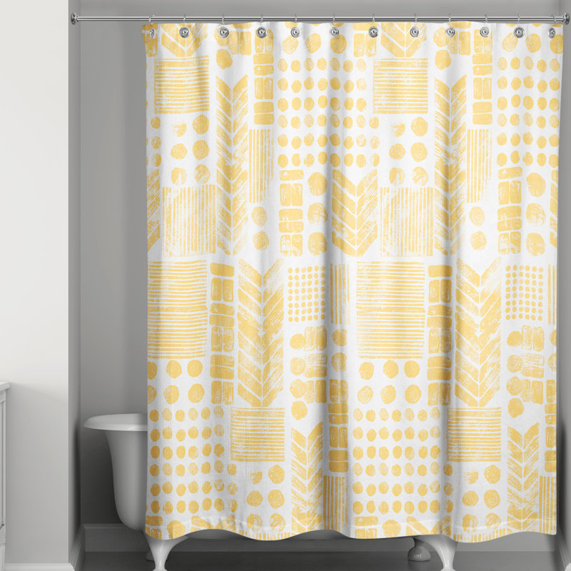 Rideau de douche simple à motif géométrique Trivette, Blanc / Jaune