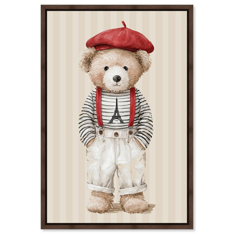 «Little Parisian Teddy Bear», reproduction acrylique encadrée par Art Remedy, cadre argenté, 20 x 30, H 31 po x l 21 po