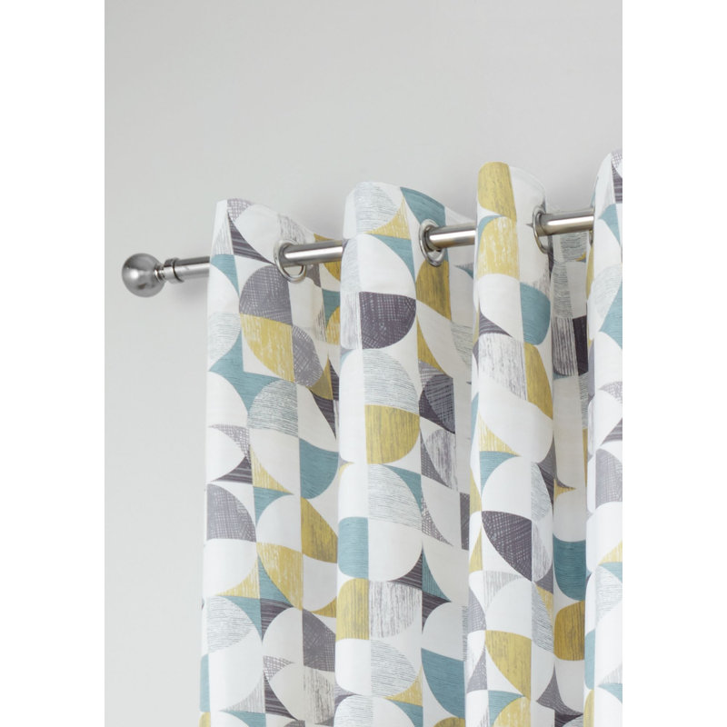 Retro Circles Geometric Lined Eyelet Curtains