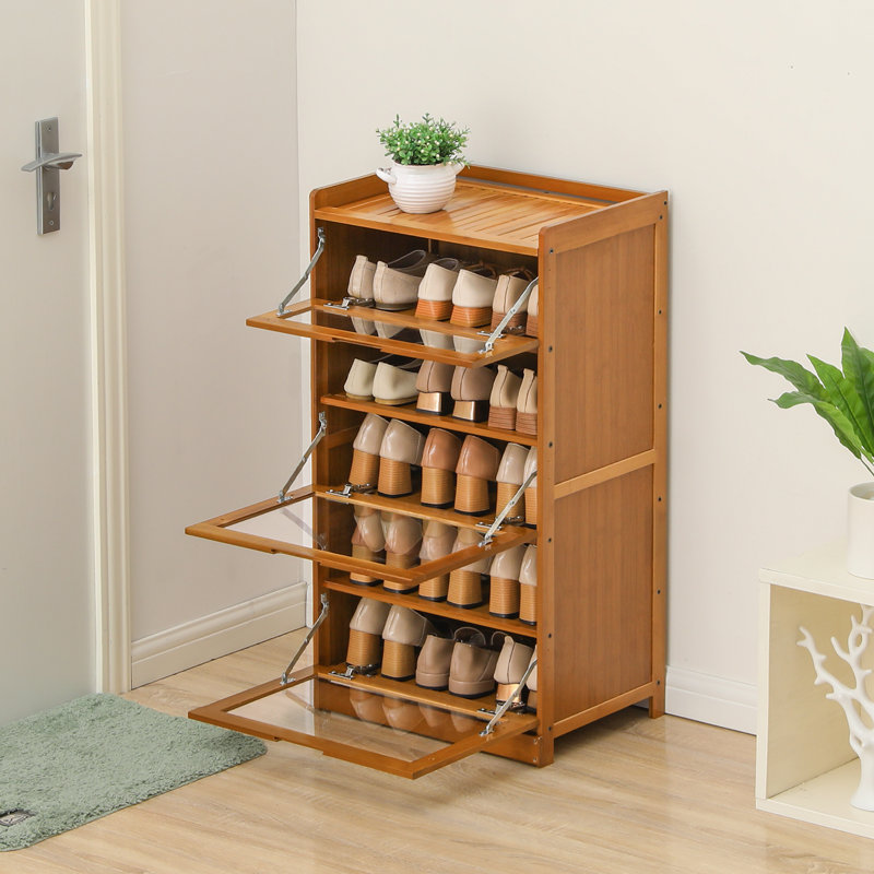 5 Tiers 15 Pairs Bamboo Display Shoe Rack, Organizer Storage Stand Cabinet for Entryway Hallway