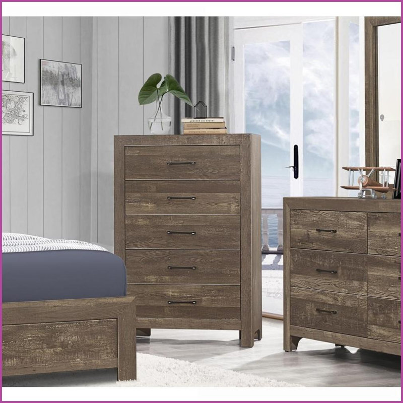 Commodes et amp; Armoire, commode 5 tiroirs brun rustique avec quincaillerie noire | Brun rustique | Bois, Brun