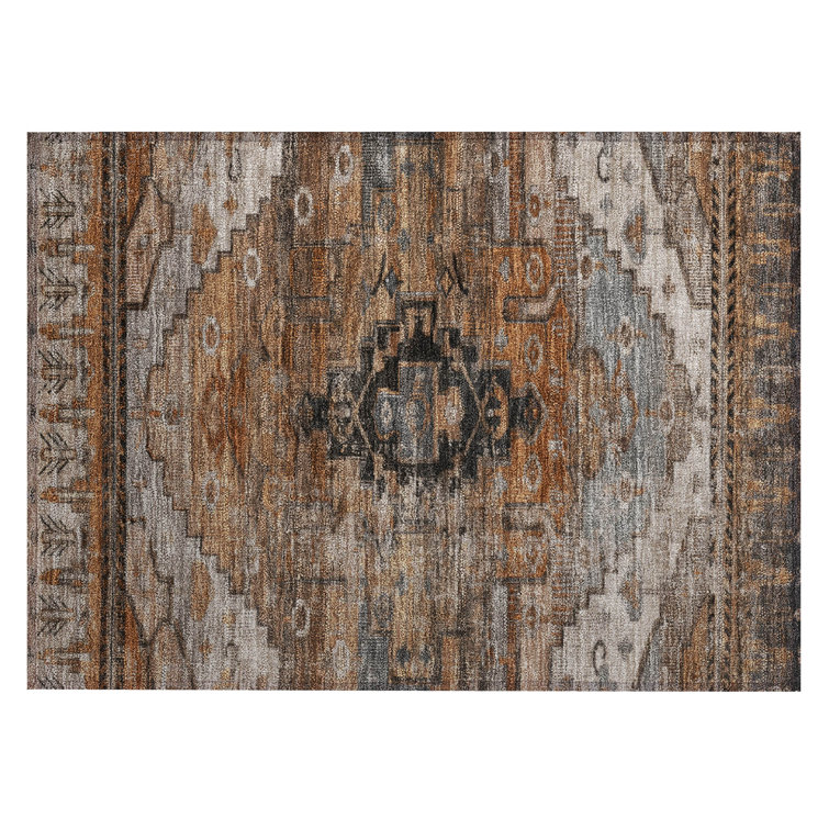 Machine Washable Indoor/Outdoor Xhevrie Terracotta Rug