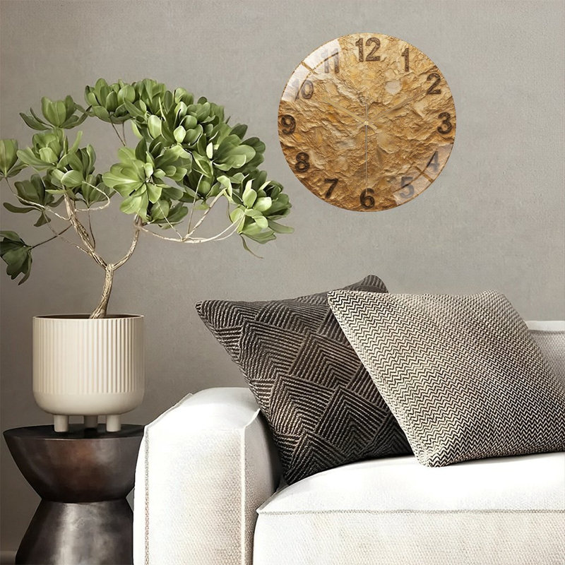 Horloge murale à texture dorée, horloge murale moderne en verre 12 po