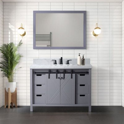 Meuble-lavabo gris foncé 48 po X P 22 po D, avec comptoir en marbre de Carrare