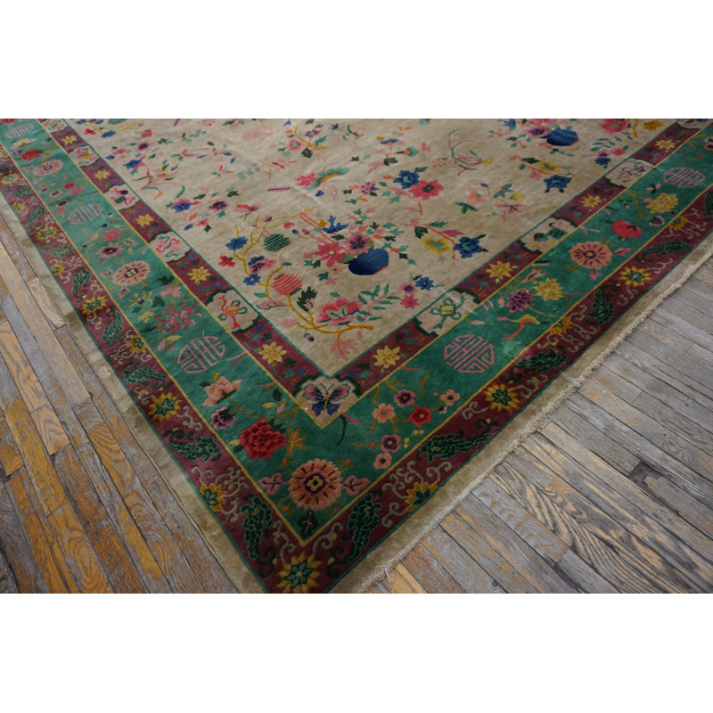 Antique Chinese - Art Deco Room Size Wool Ivory Rug