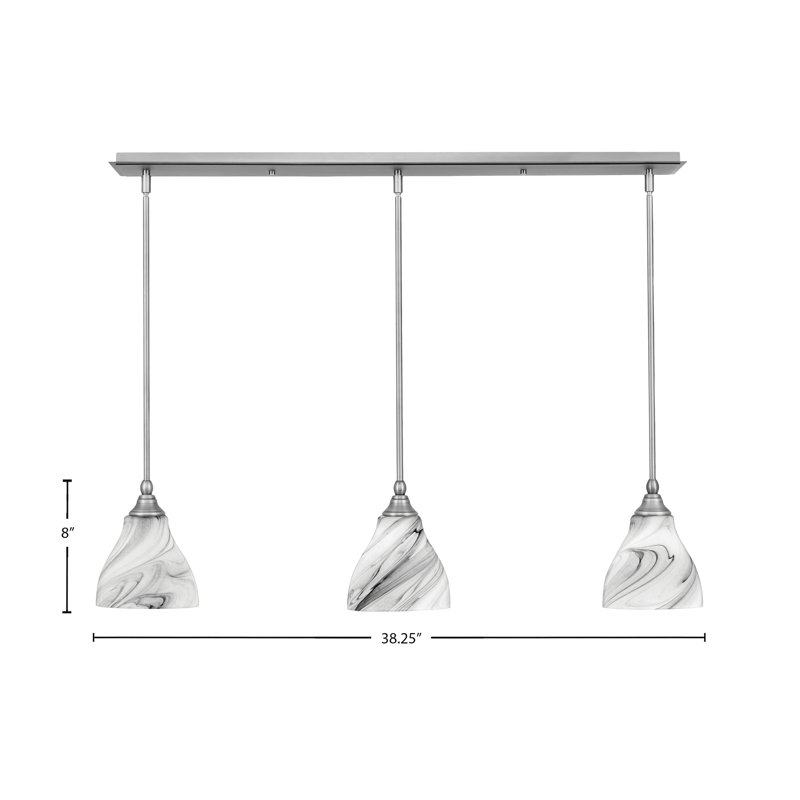 Luminaire suspendu linéaire à 3 lumières suspendu au fini nickel brossé avec verre onyx de 6,25 po