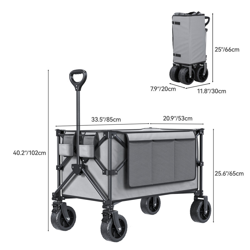 Collapsible Foldable Beach Wagon Cart Utility Cart with All Terrain Wheels, Grey