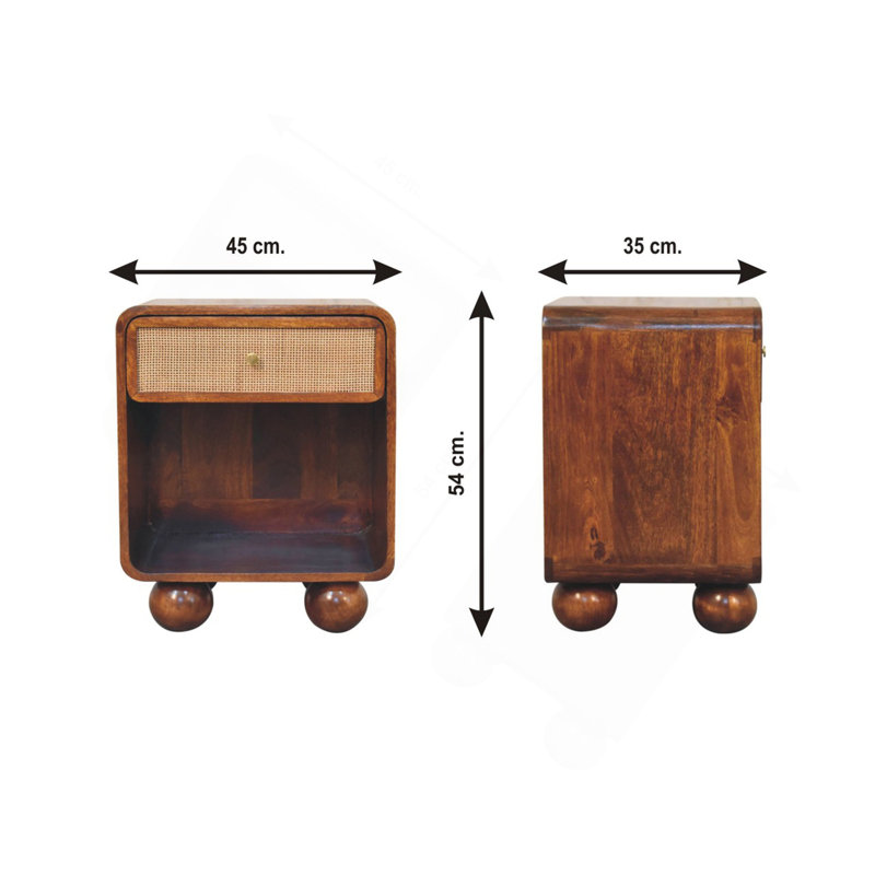 Table de chevet ouverte en bois de châtaignier tissé, 1 tiroir