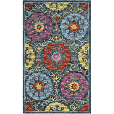 Suzani Hand-Hooked Wool Blue/Yellow Area Rug