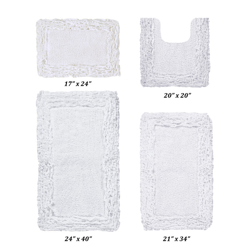 Courson Premium 100% Cotton 4-Piece Bath Rug Sets with Spray Latex Backing, Machine Washable, Luxurious Ruffle Pattern Super Absorbent & Tufted Weave Bath Mat for Bathroom