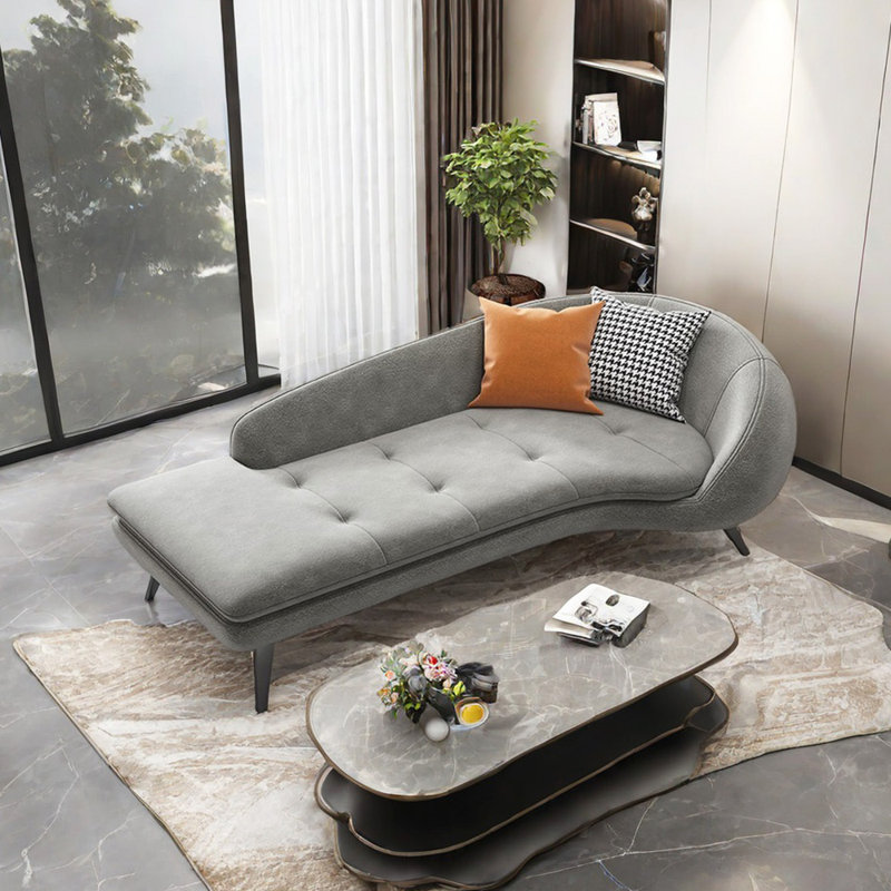 Méridiennes confortables à coussin épais Comfy, Accoudoir à droite (vu de face), Mélange de polyester gris
