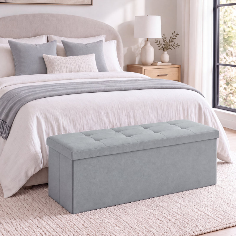 110 cm W Foam Padding Ottoman, Light Gray