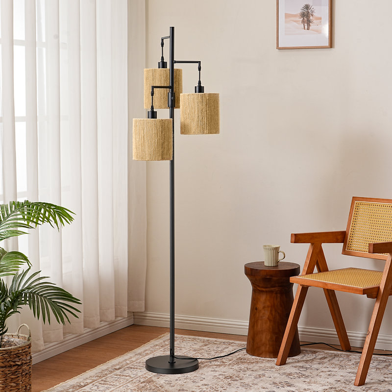 64.7" Rattan Tree Floor Lamp With Dimmer Switch And 3 Bulbs Included