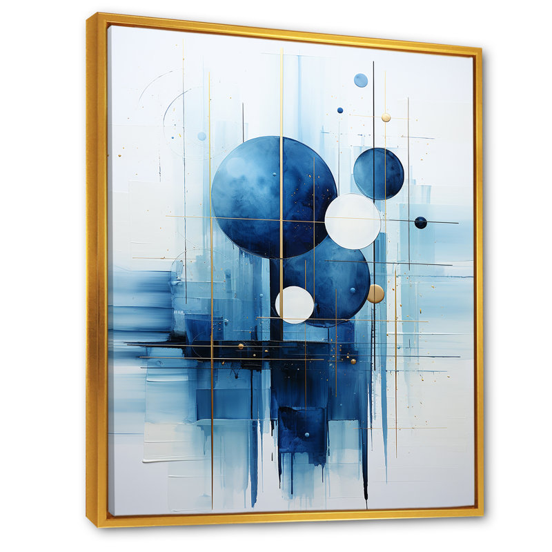 Nautique, formes géométriques bleues V - art mural géométrique, Cadre flottant doré, H 40 po x l 30 po x P 1,5 po