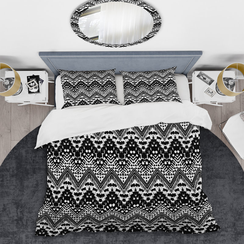 Black Painted Chevron - Abstract Duvet Cover Set - Microfiber Polyester