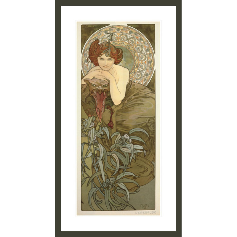 The Precious Stones: Emerald (1900) by Alphonse Mucha -Framed Giclee Print, 41.5" H x 22.12" W
