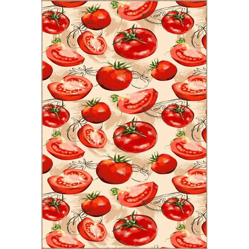 Tapis tissé lavable à motif de tomates rouges, Sous-tapis carré 3 pi 3 po inclus