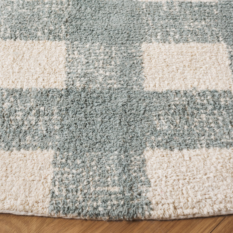 Kynlee Hand Woven Recyclyed Cotton Pile Machine Washable Plaid Rug, Round 6"