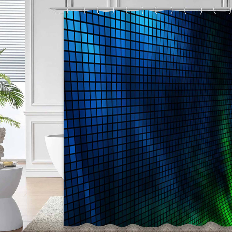Rideau de douche abstrait vert avec mosaïque et 12 crochets, L 72 po x l 78 po