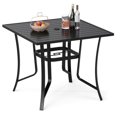 Square Metal Outdoor Bistro Table With Umbrella Hole , 91cm cm W 91cm cm D