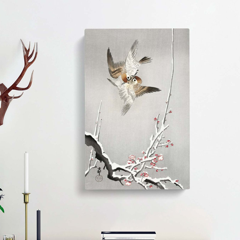 Sparrows And Plum Tree by Ohara Koson - Wrapped Canvas Painting, 76cm H x 50cm W x 3cm D