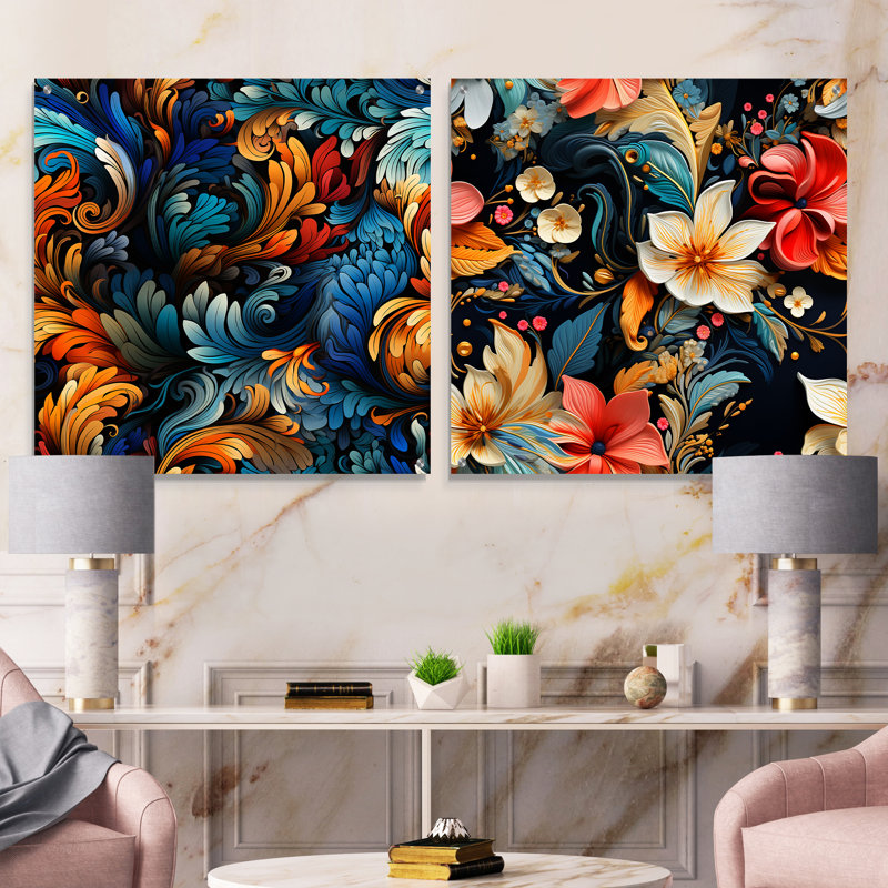Minehead - Ensemble de 2 peintures murales abstraites en acrylique, H 16 po x l 33 po