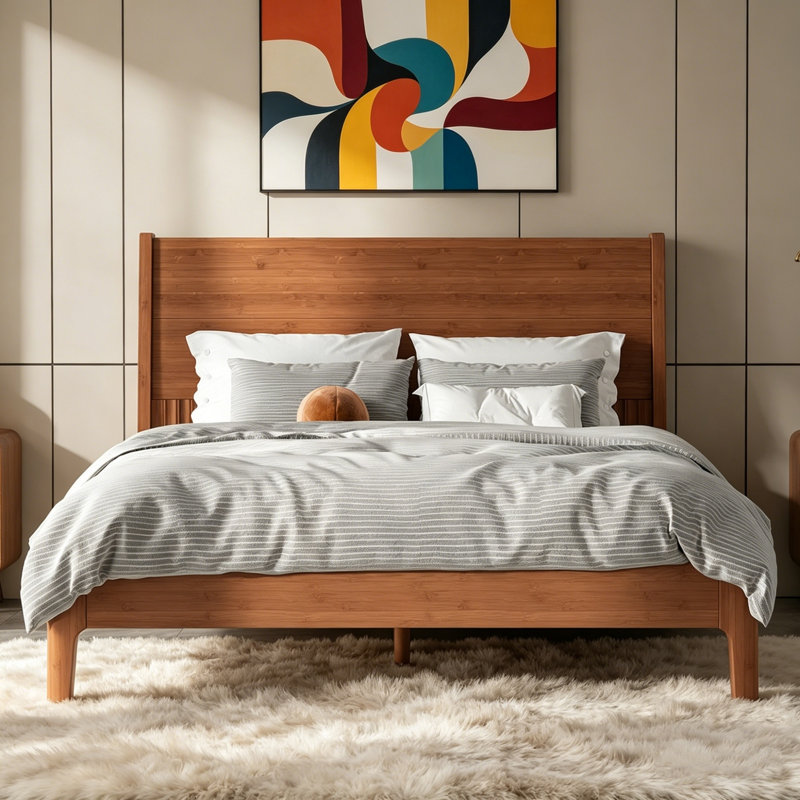 Wooden Bed Frame, Platform Bed Frame With Tall Fluted Headboard And Slat Support, Low Profile Platform Bed, Modern Platform Bed Frame, No Box Spring Required,  Bed With Underbed Storage For Bedroom
