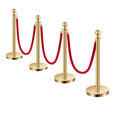 Poteaux de poteaux dorés avec corde en velours rouge de 4,92 pi, ensemble de poteaux en corde de velours rouge Barrières de contrôle des foules, chandeliers et cordes en velours Poteaux de tapis rouges pour articles de fête