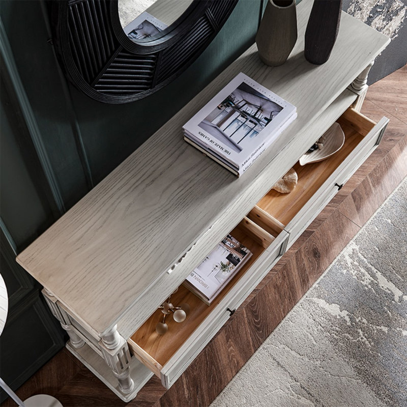 Console rectangulaire en bois massif blanc, H 55,12 po x l 34,65 po x P 12,99 po, Blanc