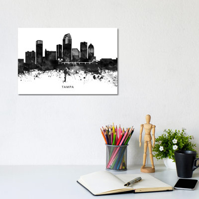 Tampa Skyline Black & White by WallDecorAddict - Wrapped Canvas Print