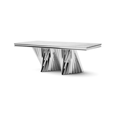 79.4" W Glam Dining Table, Chrome