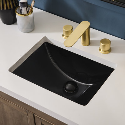Ruvati 16 x 11-3/4 inch Undermount Bathroom Vanity Sink Black Rectangular Porcelain Ceramic with Overflow -
