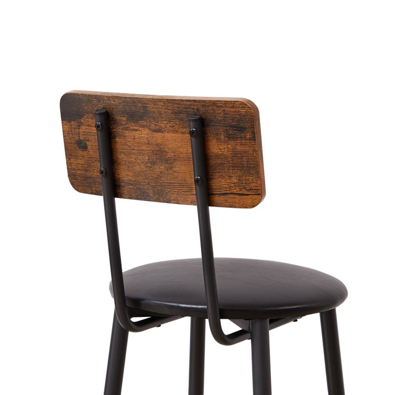 Rustic Bar Table Set With 2 PU Leather Bar Stools, Rustic Brown