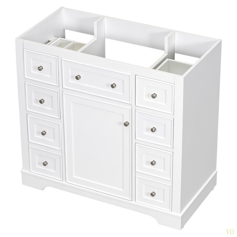 Meuble-lavabo 36 po sans lavabo, base d'armoire seulement, une armoire et six tiroirs, White