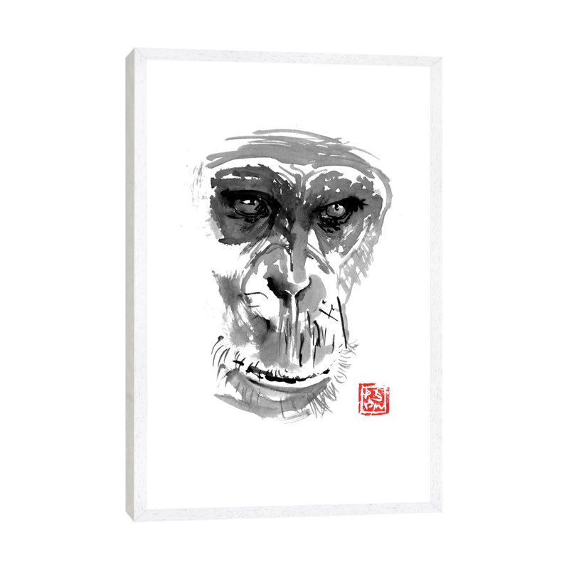 Chimpanzee by Péchane - Print on Canvas, 101.6 cm H x 66.04 cm W, White Framed