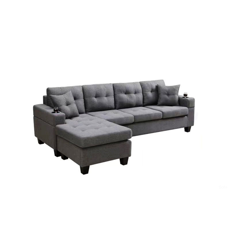Calliandra Upholstered L-Shaped Sectional, Gray Linen, Left Hand Facing