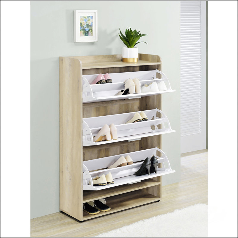 Range-chaussures blanc en bois d'ingénierie à 3 niveaux, Blanc