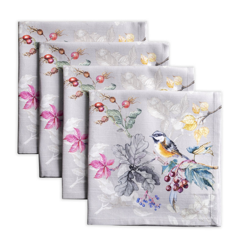 Equinoxe Gray Cotton Fall Themed Square Napkin Set