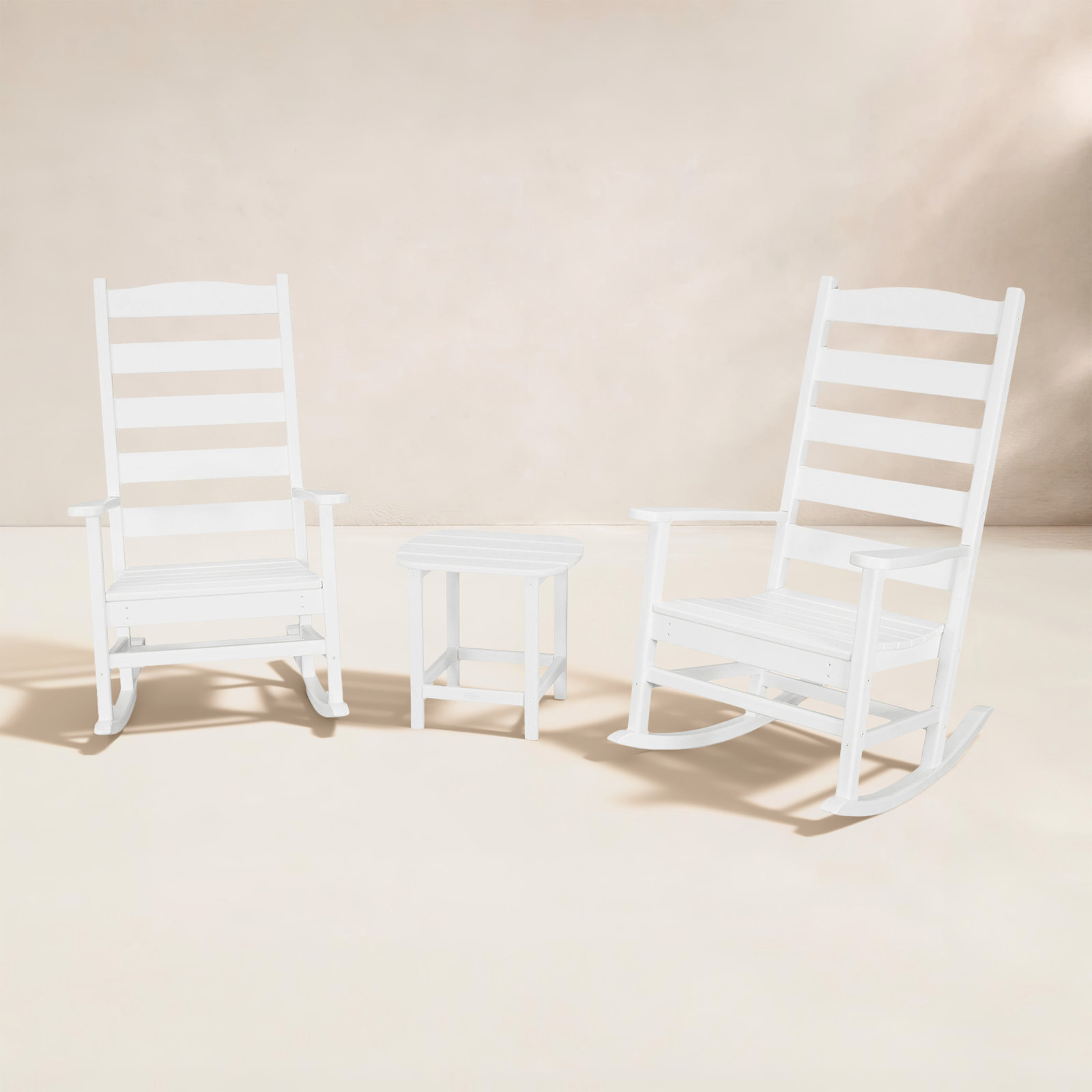 POLYWOOD Rocker 3-Piece Porch Rocking Chair Set, White