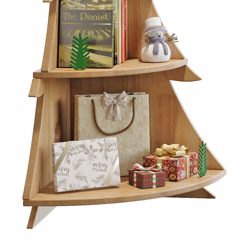 Christmas Tree Bookcase Corner Bookshelf Storage Display Shelf Rack, Beige