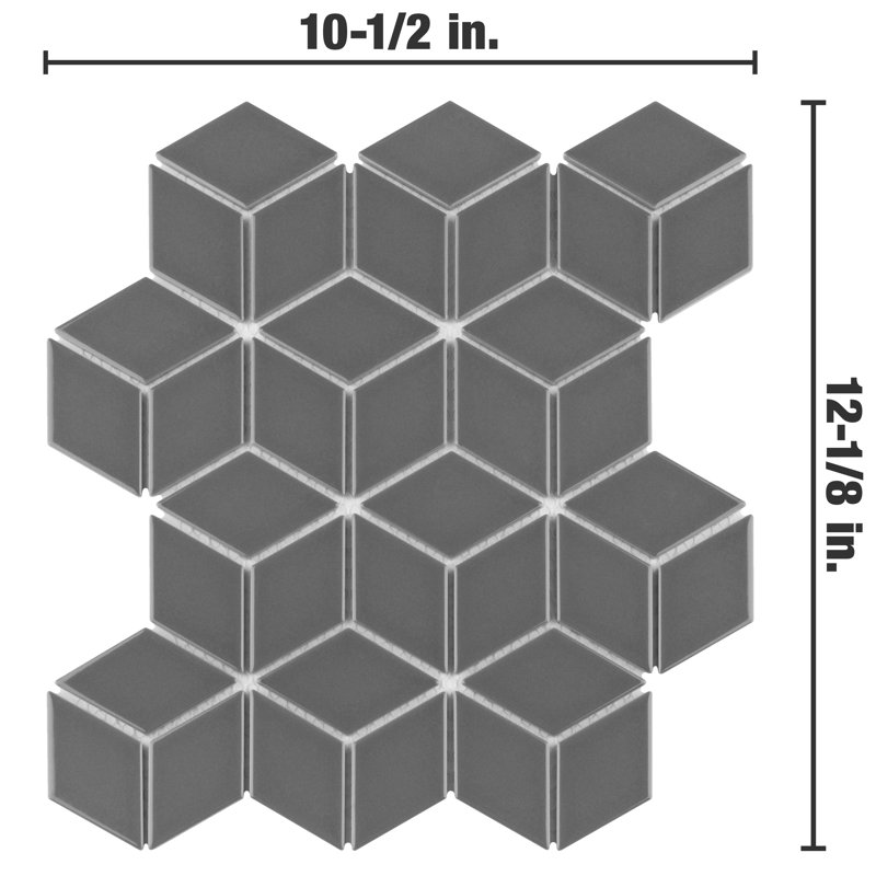 Metro Rhombus 10-1/2 " x 12-1/8 " Porcelain Mosaic Floor & Wall Tile, Glossy Gray