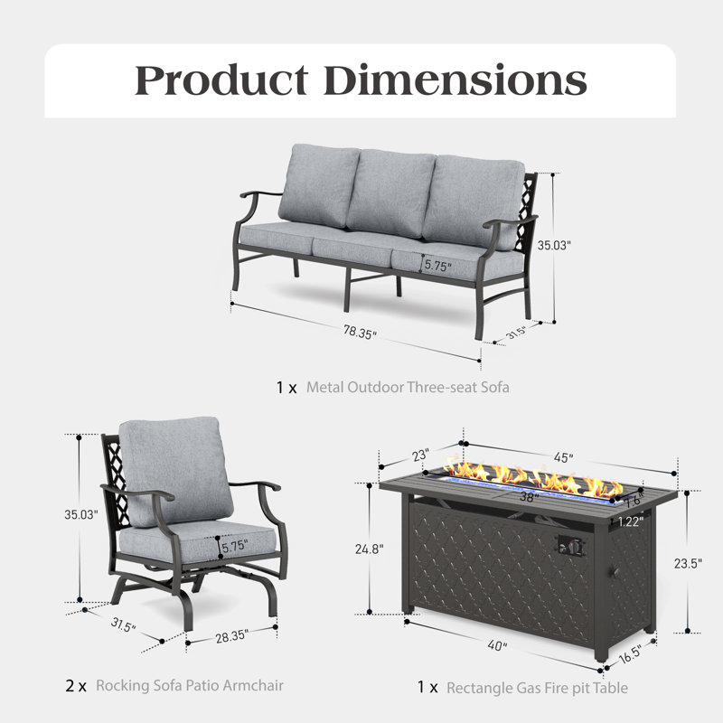 Outdoor Patio Conversation Furniture Set, Gray