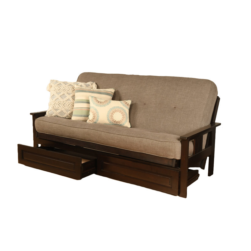 Le cadre de futon double Stratford comprend des tiroirs de rangement et un matelas, Innerspring, Lin pierre, Espresso